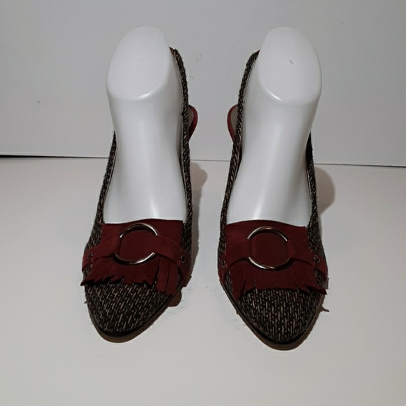 Anne Klein tweed sling back wine heels - Picture 2 of 7